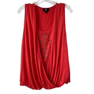 Y2K Beaded Sleeveless Drape Tank Top Sz M Coral McBling Whimsy Fairy IZ Byer